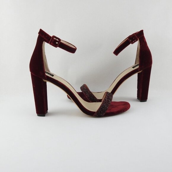 Women's 10 M White House Black Market Burgundy Pink Suede Ankle Strap Shoes Heel - Picture 6 of 13